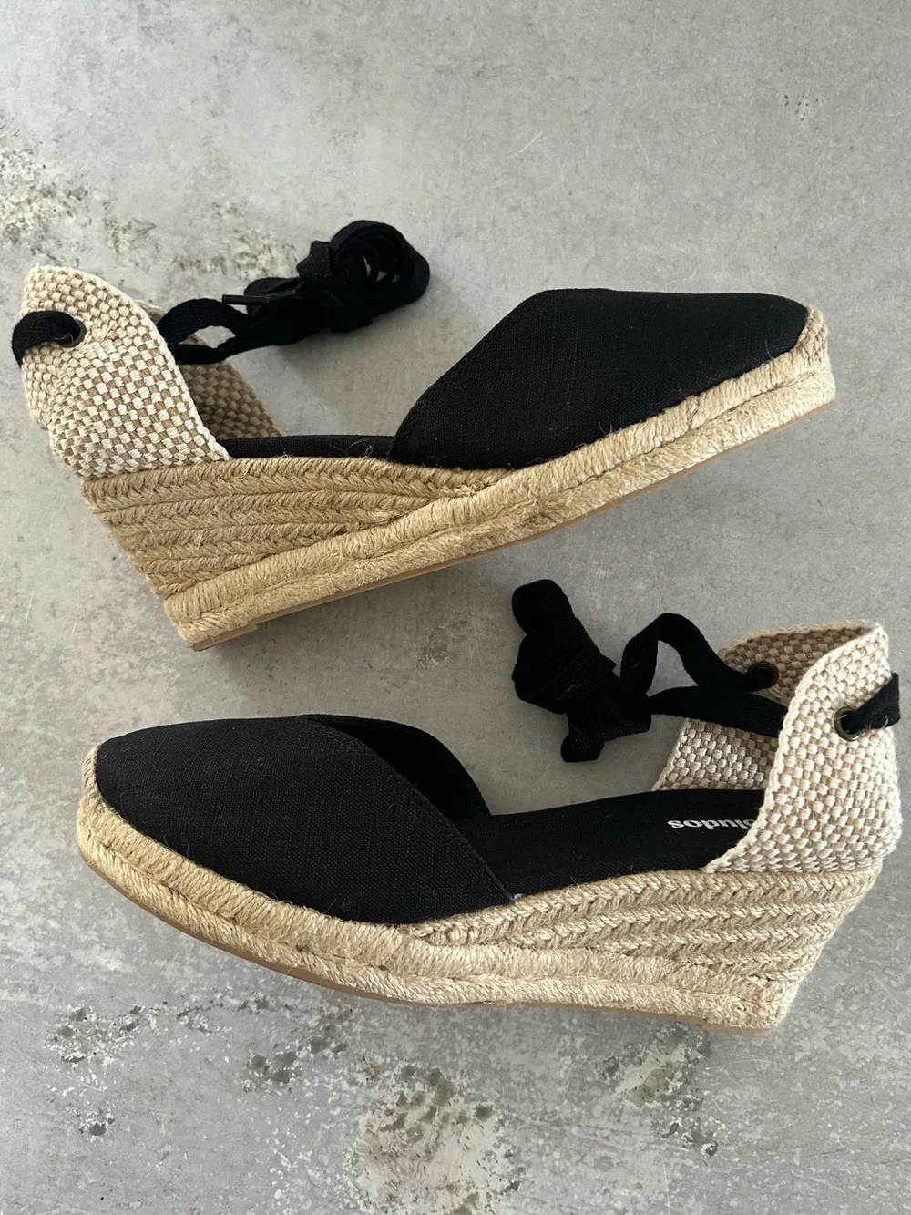 SOLUDOS Lyon Ankle Wrap Wedge Espadrille Sandals, Noche Black 7.5 NWOB